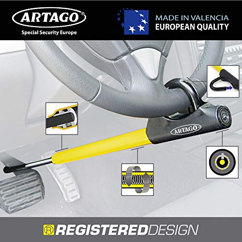 Artago 871A/B Barra Antirrobo Coche Volante Pedal Cierre Basculante Reforzado, Enganche Fácil y Cerradura Seguridad con Bola Anti-Taladro.