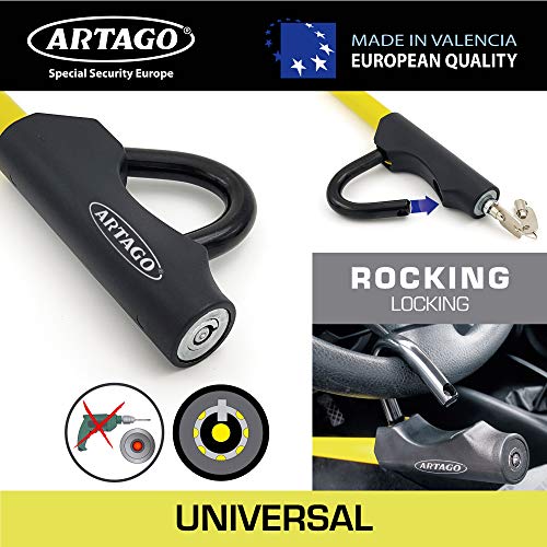 Artago 871A/B Barra Antirrobo Coche Volante Pedal Cierre Basculante Reforzado, Enganche Fácil y Cerradura Seguridad con Bola Anti-Taladro.