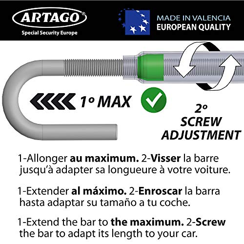 Artago 871A/B Barra Antirrobo Coche Volante Pedal Cierre Basculante Reforzado, Enganche Fácil y Cerradura Seguridad con Bola Anti-Taladro.