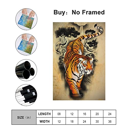 Arte de pared Decoración de tinta china Tigre Down The Mountain Lienzo Póster Dormitorio Oficina Decoración de regalo Impresión Pintura Pintura para sala de estar Dormitorio Decoración 30 x 45 cm