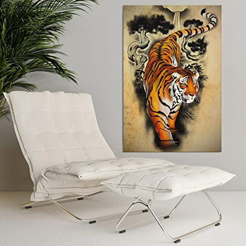 Arte de pared Decoración de tinta china Tigre Down The Mountain Lienzo Póster Dormitorio Oficina Decoración de regalo Impresión Pintura Pintura para sala de estar Dormitorio Decoración 30 x 45 cm