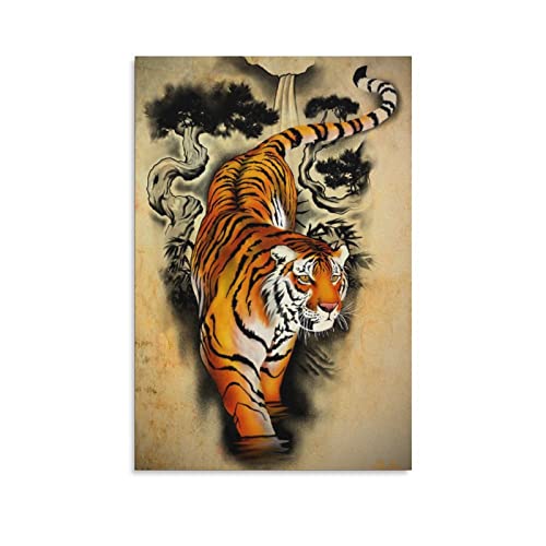 Arte de pared Decoración de tinta china Tigre Down The Mountain Lienzo Póster Dormitorio Oficina Decoración de regalo Impresión Pintura Pintura para sala de estar Dormitorio Decoración 30 x 45 cm