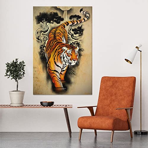 Arte de pared Decoración de tinta china Tigre Down The Mountain Lienzo Póster Dormitorio Oficina Decoración de regalo Impresión Pintura Pintura para sala de estar Dormitorio Decoración 30 x 45 cm