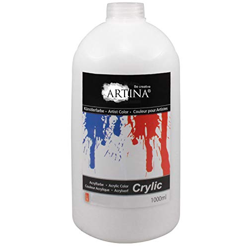Artina Pintura acrílica Crylic - Colores acrílicos - Bote de 1000 ml - Blanco Titanio - Alta pigmentación y resistencia