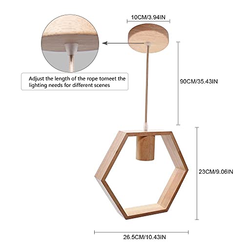 Artpad Nordic Wooden Hexagon Geometric Colgante Lights Single Head Hanging Comedor Bar Restaurant Lámpara de madera con 5w Bombilla blanca