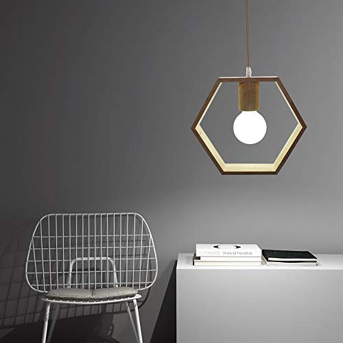 Artpad Nordic Wooden Hexagon Geometric Colgante Lights Single Head Hanging Comedor Bar Restaurant Lámpara de madera con 5w Bombilla blanca