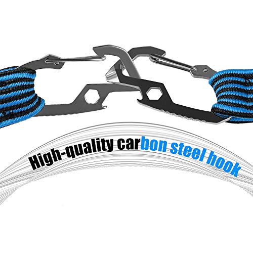 ASEOK Cuerda Elástica para Equipaje , Resistente y Elástica para Bicicleta con Gancho de Acero al Carbono, Apto para Bicicletas, Coches Eléctricos, (2M), azul