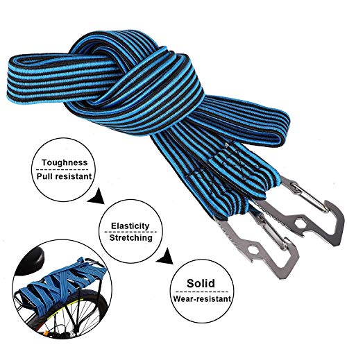 ASEOK Cuerda Elástica para Equipaje , Resistente y Elástica para Bicicleta con Gancho de Acero al Carbono, Apto para Bicicletas, Coches Eléctricos, (2M), azul