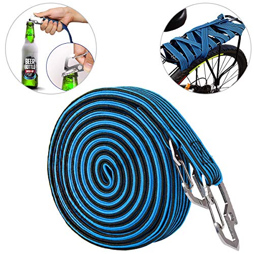 ASEOK Cuerda Elástica para Equipaje , Resistente y Elástica para Bicicleta con Gancho de Acero al Carbono, Apto para Bicicletas, Coches Eléctricos, (2M), azul
