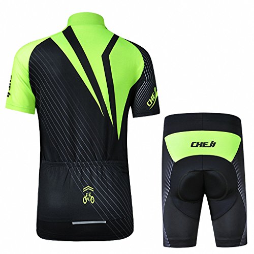 Ateid Maillot de Ciclismo y Pantalones Cortos para Niños Negro-Verde XL 7-9 Años