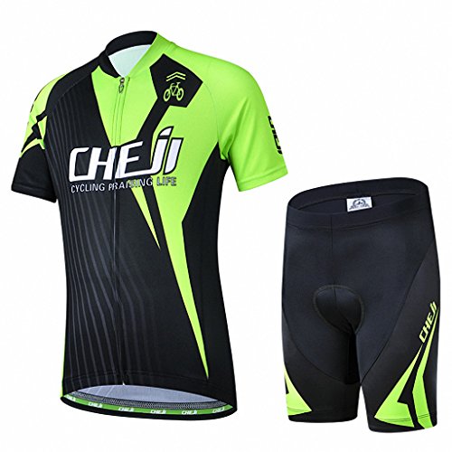 Ateid Maillot de Ciclismo y Pantalones Cortos para Niños Negro-Verde XL 7-9 Años