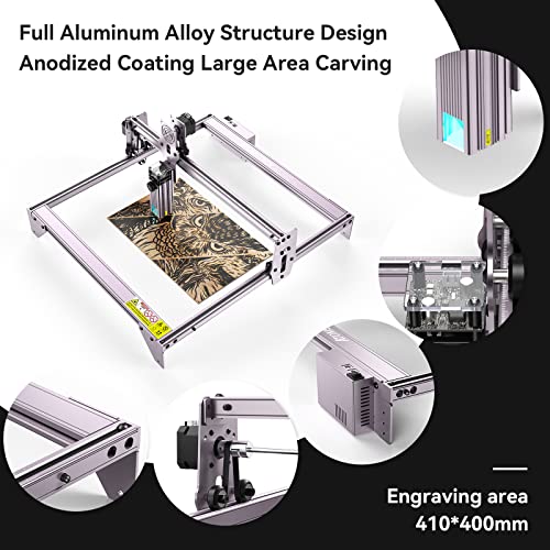 ATOMSTACK Grabador láser, PRO+ 40 W, máquina de corte láser, potencia de salida de 6 W, enfoque fijo, protección ocular, grabado láser CNC, para metal con 410 x 400 mm