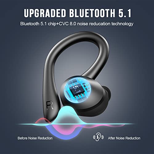 Auriculares Inalambricos, Dascert Auriculares Bluetooth 5.1 con Mic, 42 Horas IP7 Impermeable, Cancelación de Ruido CVC8.0 Estéreo Cascos Inalambricos, USB-C Carga Rapida Audifonos para Android e iOS