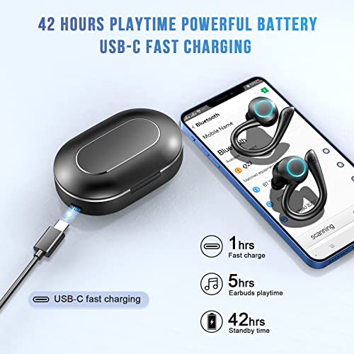 Auriculares Inalambricos, Dascert Auriculares Bluetooth 5.1 con Mic, 42 Horas IP7 Impermeable, Cancelación de Ruido CVC8.0 Estéreo Cascos Inalambricos, USB-C Carga Rapida Audifonos para Android e iOS