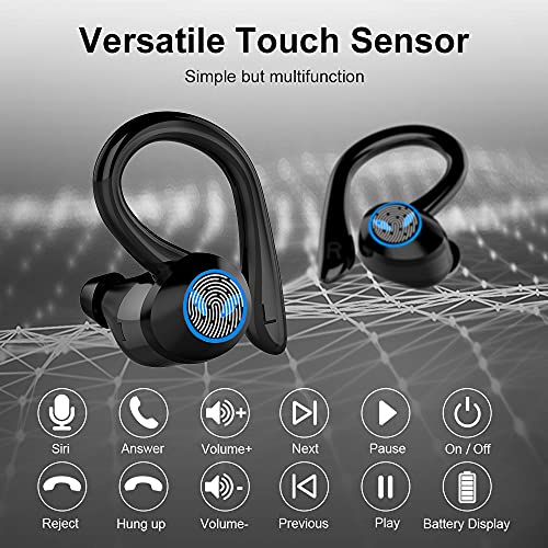 Auriculares Inalambricos Deportivos, Auriculares Bluetooth 5.1 con Micrófono, IP7 Impermeable, Reproducción de 45 Horas, Calidad de Sonido HD, Cascos Inhalabricos para Trabajos, Correr, Negro