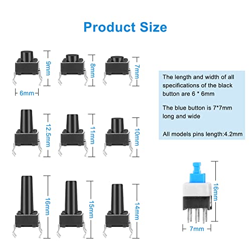 Aussel 10 valores 180 piezas pulsador táctil interruptor Micro momentáneo Tacto Kit Surtido