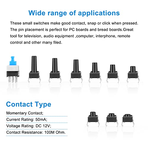 Aussel 10 valores 180 piezas pulsador táctil interruptor Micro momentáneo Tacto Kit Surtido
