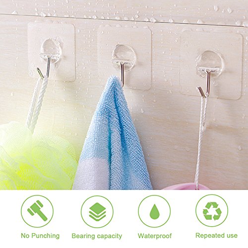 AUSTOR 16 Piezas Ganchos de Pared Adhesivo Ganchos de Comando Transparente(7.2cm x 7.2cm) para Colgador de Cocina Baño Puerta Techo, 22 Libras / 10kg