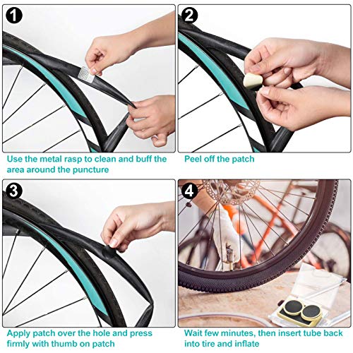 AUXSOUL 36 Piezas Parches de Reparación de Bicicletas,Parches de Neumáticos de Bicicleta,Kit de Parche Autoadhesivo sin Pegamento, Kit de Parches para Bicicletas con 4 Escofinas y 1 Caja Almacenaje