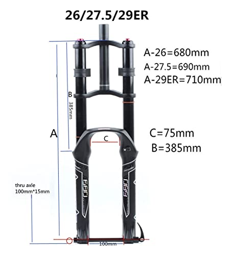 AWJ Freno de Disco Bicicleta de montaña Horquilla Delantera de Doble Hombro 26 27,5 29 Pulgadas MTB Horquillas de suspensión Cuesta Abajo 1-1/8 Horquillas con Resorte de Aceite Eje pasant