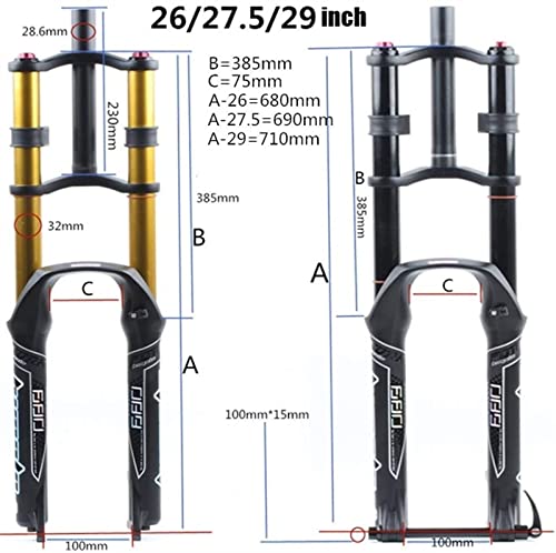 AWJ Horquilla de suspensión neumática MTB Horquilla de Bicicleta 26 27,5 29 Pulgadas Control de Hombro Doble MTB Suspensión de Descenso DH Presión de Aire Tubo Recto Amortiguador de bicicle