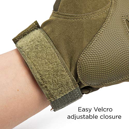 AXELENS Guantes Tácticos Militares Moto Verano Bicicleta Antideslizante Sin Dedos Medios Dedos Protección Nudillos Acolchados MTB Antiviento Ligeros Anti-Corte Talla L Verde Militar