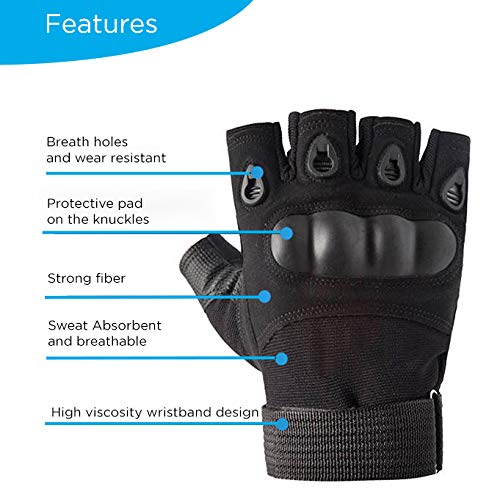 AXELENS Guantes Tácticos Militares Moto Verano Bicicleta Antideslizante Sin Dedos Medios Dedos Protección Nudillos Acolchados MTB Antiviento Ligeros Anti-Corte Talla XL Beige