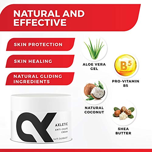 AXLETIC Crema Antifriccion Deporte con Aloe Vera - Crema Antirozaduras Muslos Mujeres y Hombres, Previene y Trata las Irritaciones - Alternativa a Vaselina Deportiva y Crema Badana Ciclismo, 100ml