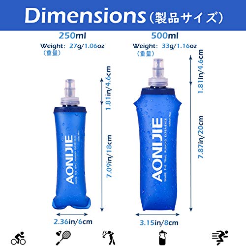 Azarxis Soft Flask Botella de Agua Blanda TPU Flexible Bolsa de Hidratación Deportiva para Correr Senderismo Ciclismo (2 × 500ml)