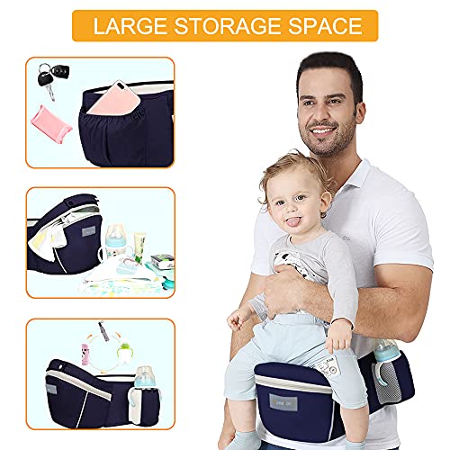 Azeekoom Mochila Portabebés Ergonómica con Asiento de Cadera Reposacabezas, Algodón Puro Ligero y Transpirable para Bebés y Niños de 0 a 36 Meses (Menos de 25 kg)