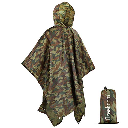 Azeekoom Poncho de Lluvia Impermeable,3 en 1 Multifuncional Chubasquero Transpirable Ultrafino/Toldo Manta/Estera de Camping para Aire Libre Picnic Trekking Camping Senderismo