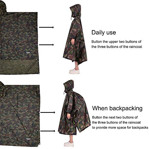 Azeekoom Poncho de Lluvia Impermeable,3 en 1 Multifuncional Chubasquero Transpirable Ultrafino/Toldo Manta/Estera de Camping para Aire Libre Picnic Trekking Camping Senderismo