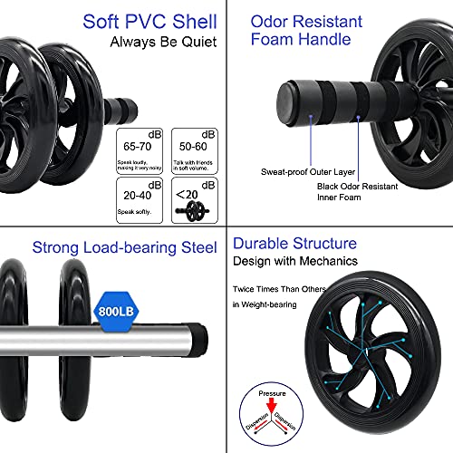 Azeekoom Rueda Abdominal Kit, Rodillo Abdominale AB Roller con Esterilla de Rodilla, Discos Deslizantes, Soportes para Flexiones, Fortalecedores de Mano, Cuerda para Saltar, para Fitness Ejercicio