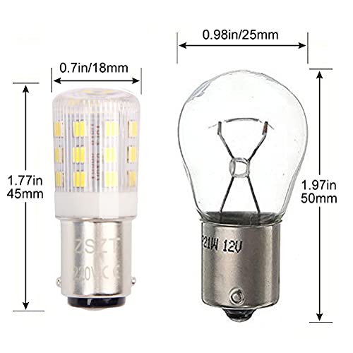 Ba15d led 220v Bombilla Maquina Coser, Talla pequeña 5 vatios Blanco frío 6000K, equivalente de bulbo del halógeno 35W (2 unidades)