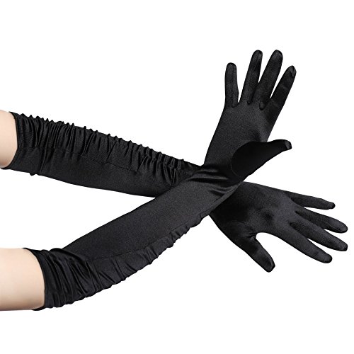 BABEYOND Guantes Largos hasta los Codos Guantes Nupciales Estilo Vintage 1920 Flapper Disfraces Guantes Novia Accesorios (Onda Larga Plisada 52cm / Negro)