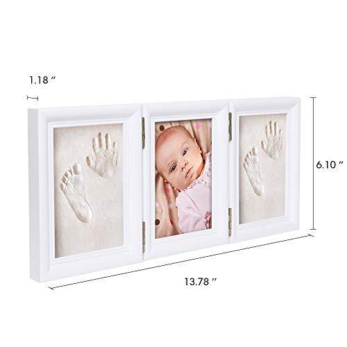 BabyIn Deluxe Kit de recuerdo de fundición para huellas de mano de bebé o de pie, con marco de calidad, de madera blanco blanco Talla:Off White Frame