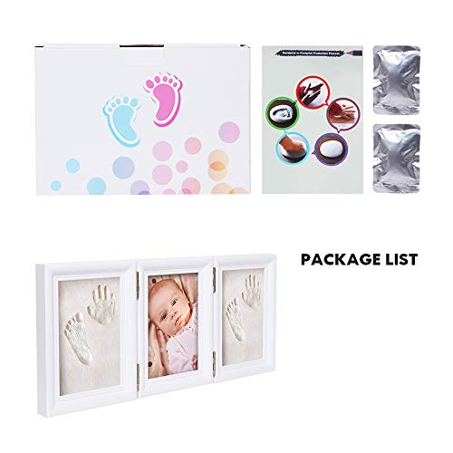 BabyIn Deluxe Kit de recuerdo de fundición para huellas de mano de bebé o de pie, con marco de calidad, de madera blanco blanco Talla:Off White Frame
