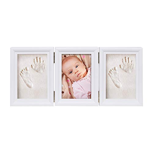 BabyIn Deluxe Kit de recuerdo de fundición para huellas de mano de bebé o de pie, con marco de calidad, de madera blanco blanco Talla:Off White Frame