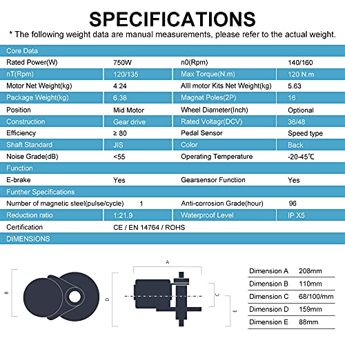 BAFANG BBS02B 48V 750W G340.750 Mid Motor Kit de Conversión de Bicicleta Eléctrica con Batería 11.6Ah/13Ah/17.5Ah/18Ah/20Ah, 52V 12.8Ah/14Ah, Batería de Portaequipajes 15Ah/17.5Ah