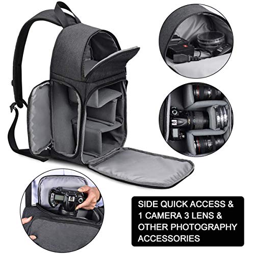 BAIGIO Bolso Bandolera para Cámara DSLR Canon Sony Nikon Pentax, Accesorios Mochila Cámara Reflex Impermeable Bolsa Cámara iPad 7.9inch y Trípode (Negro)