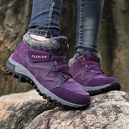 BaiMoJia Botas de Senderismo Nieve Mujer Cálidas Invierno Piel Forro Zapatillas de Senderismo Hombre Zapatos Trekking Morado 40 EU (Etiqueta 41)