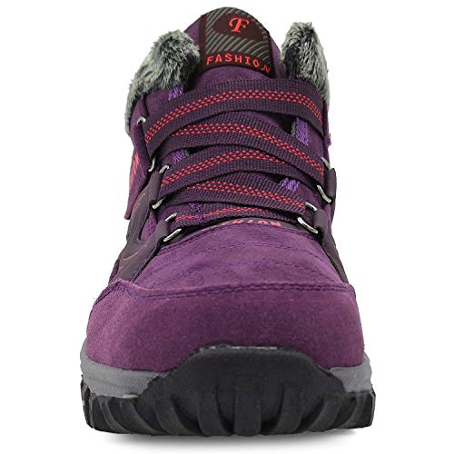 BaiMoJia Botas de Senderismo Nieve Mujer Cálidas Invierno Piel Forro Zapatillas de Senderismo Hombre Zapatos Trekking Morado 40 EU (Etiqueta 41)