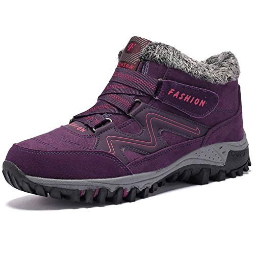 BaiMoJia Botas de Senderismo Nieve Mujer Cálidas Invierno Piel Forro Zapatillas de Senderismo Hombre Zapatos Trekking Morado 40 EU (Etiqueta 41)