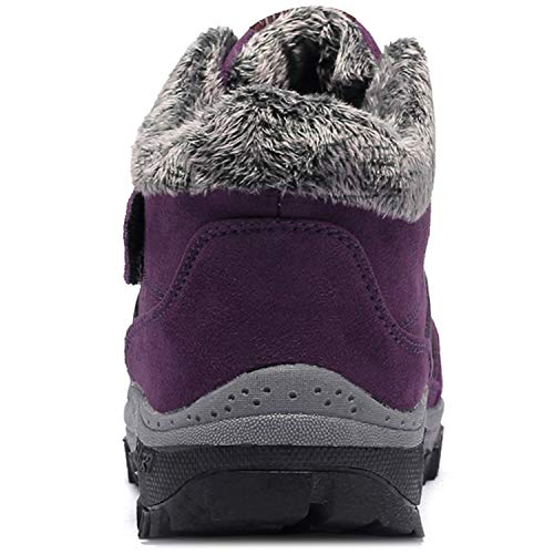 BaiMoJia Botas de Senderismo Nieve Mujer Cálidas Invierno Piel Forro Zapatillas de Senderismo Hombre Zapatos Trekking Morado 40 EU (Etiqueta 41)