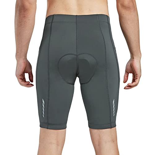 BALEAF Pantalones cortos de ciclismo para hombre 3D acolchado bicicleta de carretera Bicicletas Montar Medias MTB Ciclo Gravel Biking Bolsillos UPF 50+ Gris Talla S