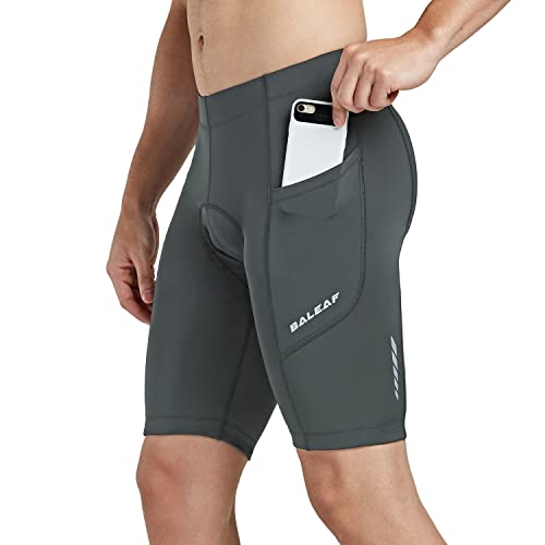 BALEAF Pantalones cortos de ciclismo para hombre 3D acolchado bicicleta de carretera Bicicletas Montar Medias MTB Ciclo Gravel Biking Bolsillos UPF 50+ Gris Talla S