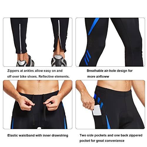 BALEAF Pantalones de ciclismo de bicicleta 4D acolchados Bicicletas Medias MTB Riding Leggings bolsillos con cremallera UPF50+ - azul - Small