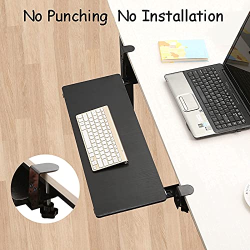 Bandeja ergonómica para teclado debajo del escritorio, extensor de escritorio ajustable en altura con sistema de montaje de abrazadera en C para escribir y trabajar con el mouse (65 cm/25,6 pulgadas