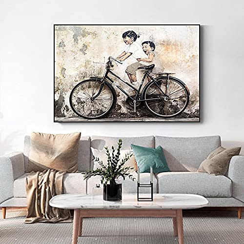 Banksy Art PóSter E Impresiones Figura Bicicleta Cuadro De Pared Street Graffiti Art Lienzo Pintura Salon De Estar Hogar Dormitorio Decoracion De Pared 50x70cm Sin Marco