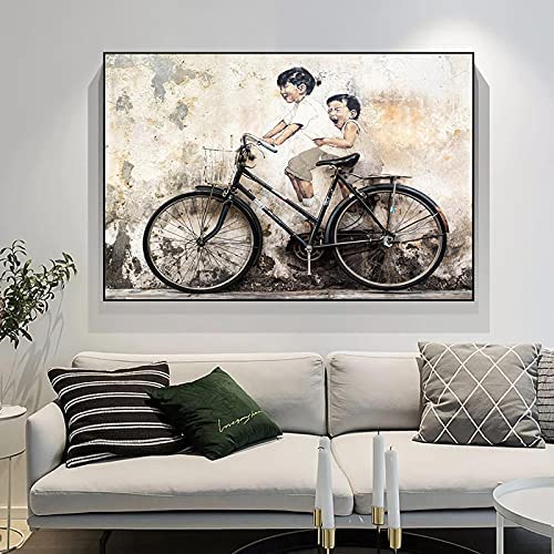 Banksy Art PóSter E Impresiones Figura Bicicleta Cuadro De Pared Street Graffiti Art Lienzo Pintura Salon De Estar Hogar Dormitorio Decoracion De Pared 50x70cm Sin Marco